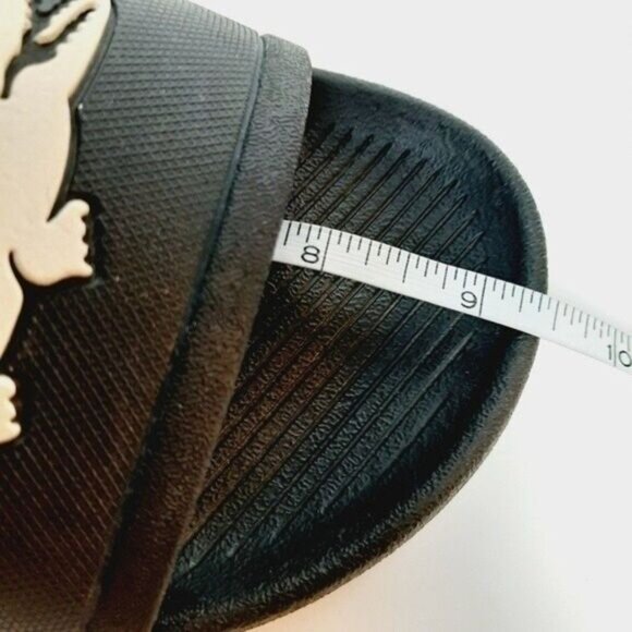 LACOSTE Croco Slide Sandals Lage Logo Black B&W Sz 6 - Picture 10 of 11